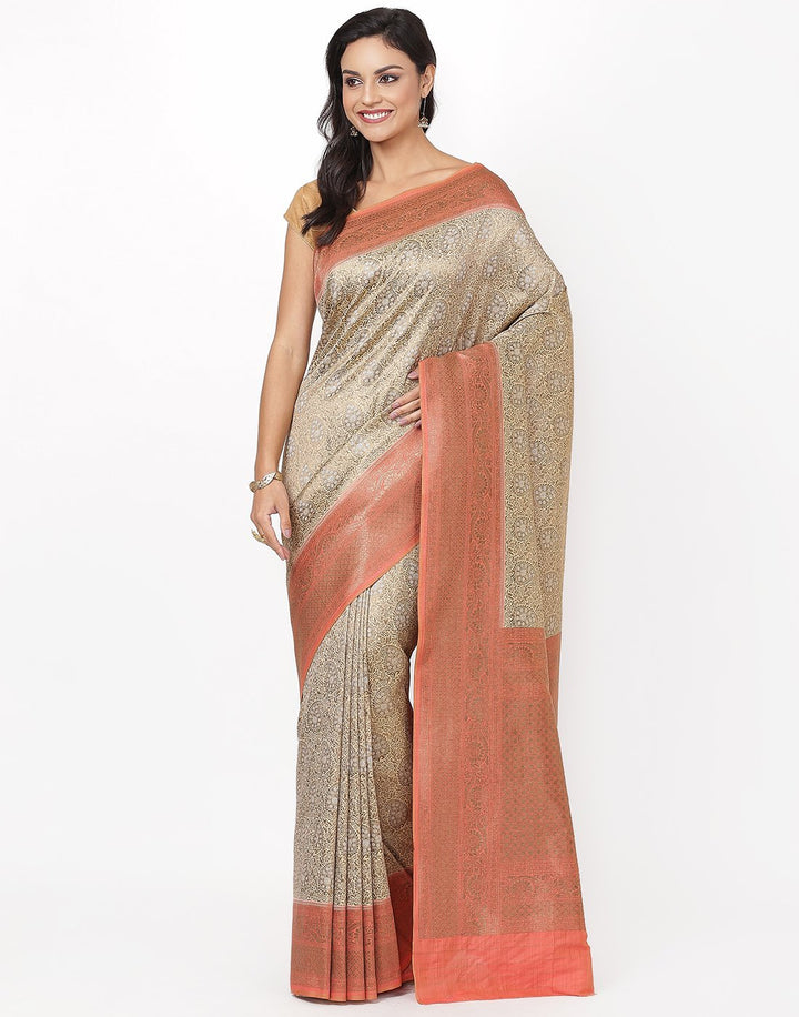MBZ Meena Bazaar-Beige Banarasi Art Handloom Saree
