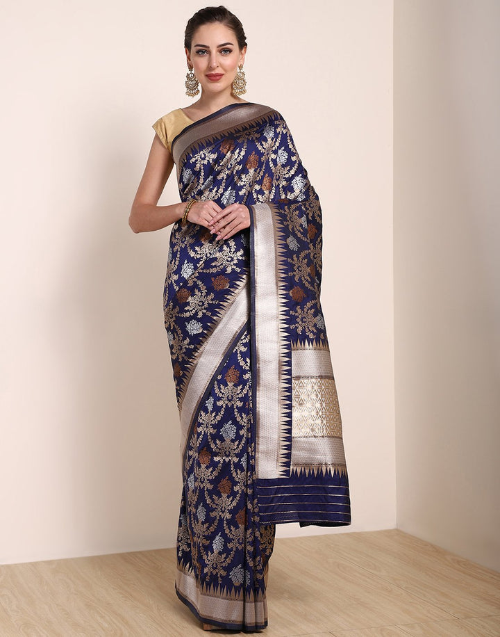 MBZ Meena Bazaar-Navy Blue Banarasi Art Handloom Saree