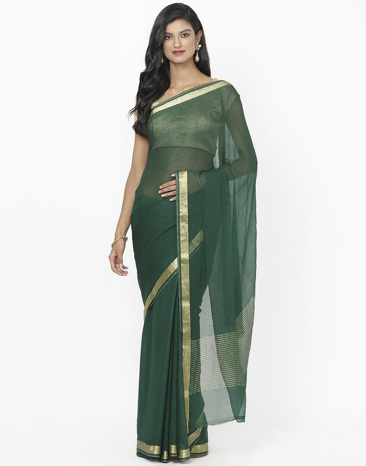 MBZ Meena Bazaar-Green Chiffon Saree