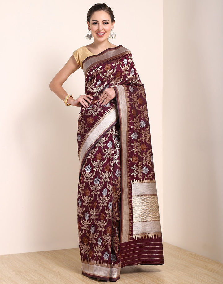 MBZ Meena Bazaar-Navy Blue Banarasi Art Handloom Saree