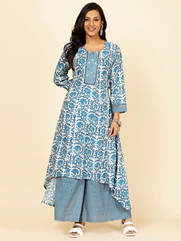 Floral Printed Chanderi Kurta With Palazzo