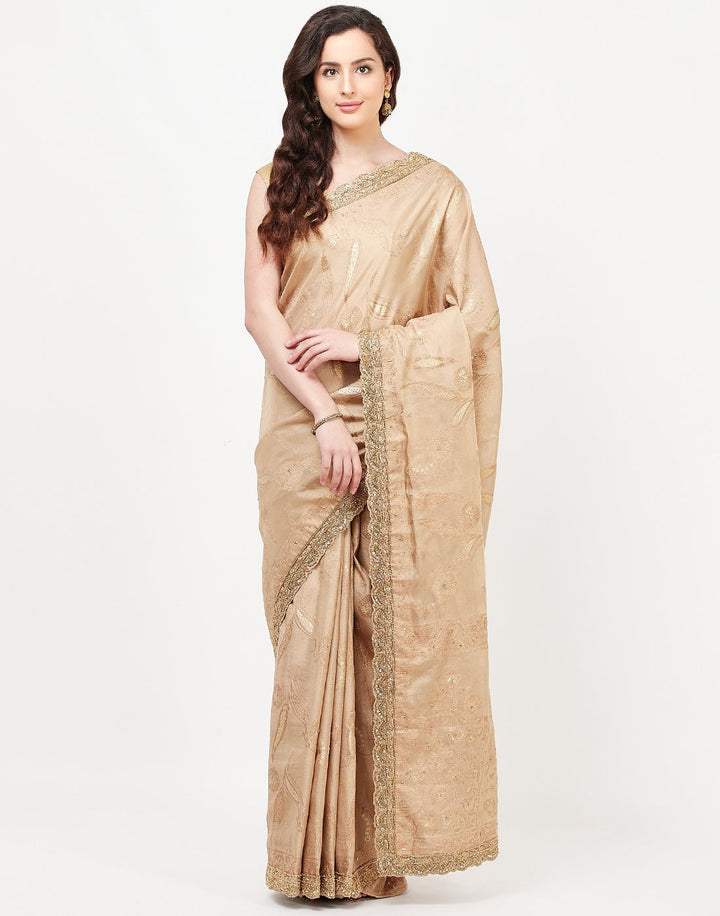 MBZ Meena Bazaar-Beige Banarasi Tissue Saree