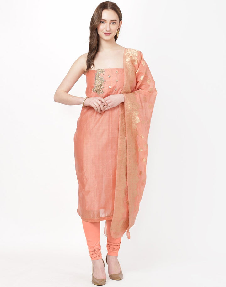 MBZ Meena Bazaar-Peach Chanderi Suit Set