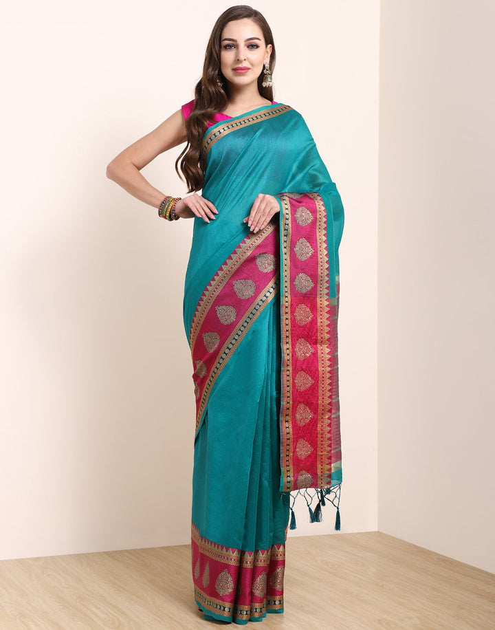 MBZ Meena Bazaar-Lake Blue Art Handloom Saree
