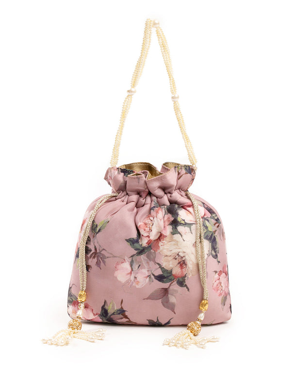 Floral Printed Lavender Potli Bag