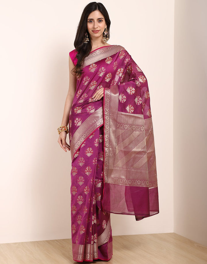 MBZ Meena Bazaar-Navy Blue Cotton Woven Saree