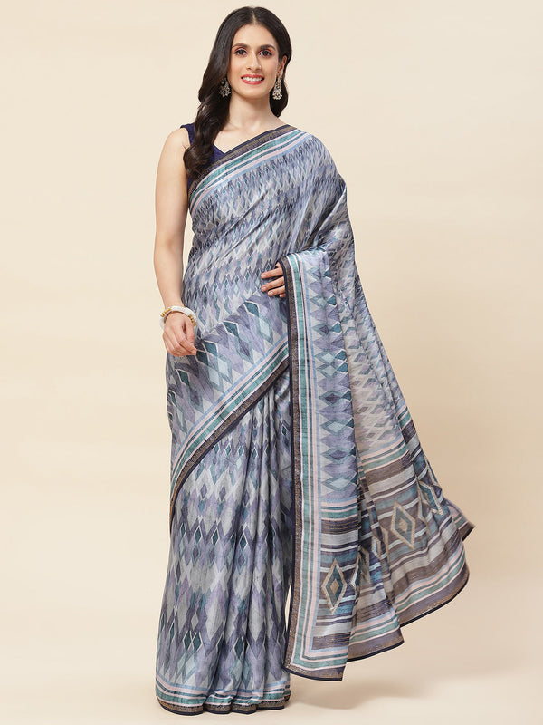 Abstract Digital Printed Satin Saree