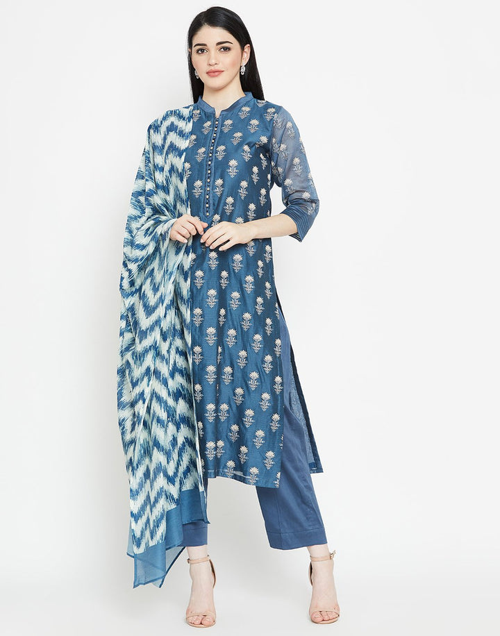 MBZ Meena Bazaar-Navy Blue Cotton Chanderi Salwar Kameez