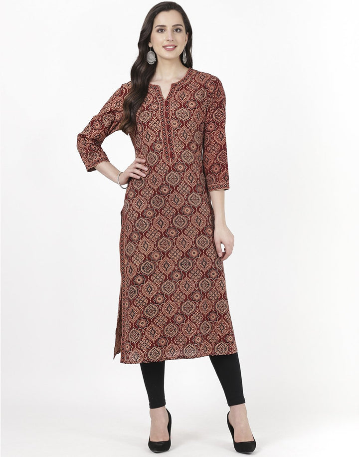 MBZ Meena Bazaar-Maroon Cotton Kurti