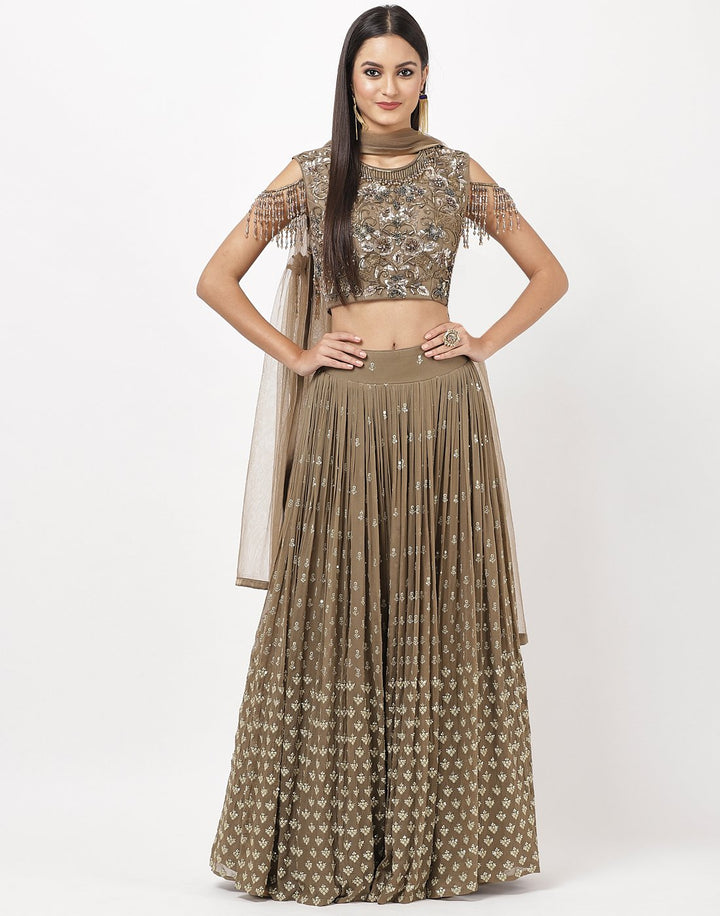 MBZ Meena Bazaar-Elegant Mouse Georgette Stitched hand work Lehenga