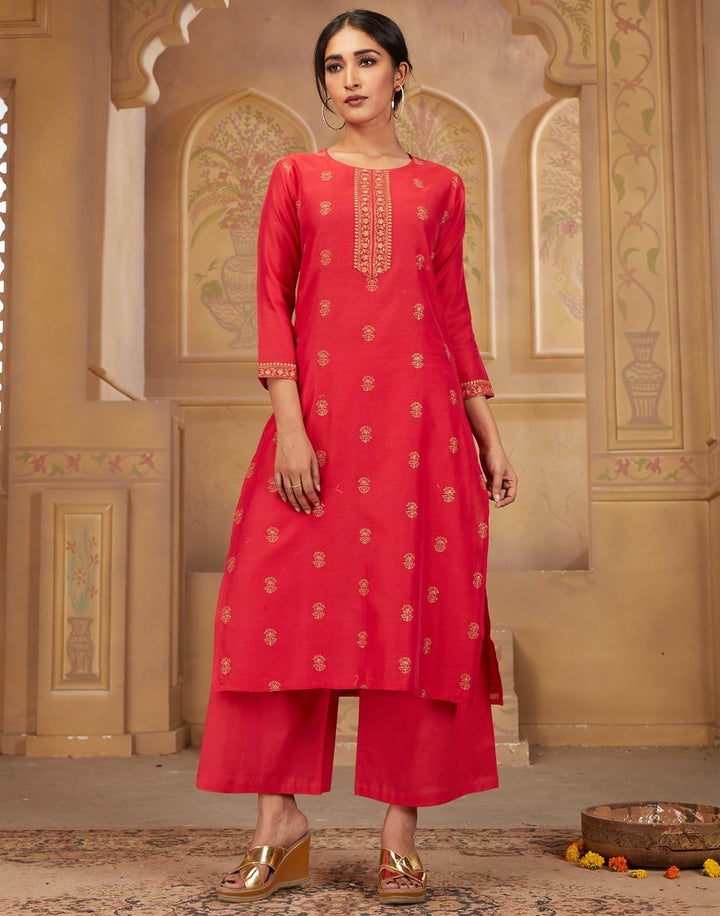 MBZ Meena Bazaar-Cotton Chanderi Kurti with Plazzo