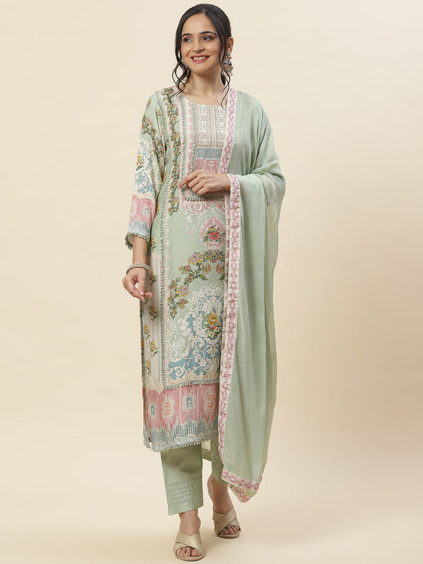 Floral Printed Muslin Kurta With Pants