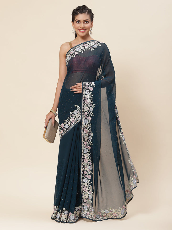 Floral Embroidered Georgette Saree