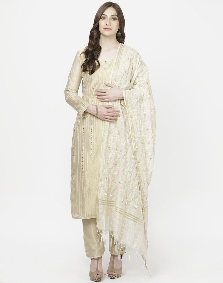 MBZ Meena Bazaar-Beige Cotton Tissue Salwar Kameez
