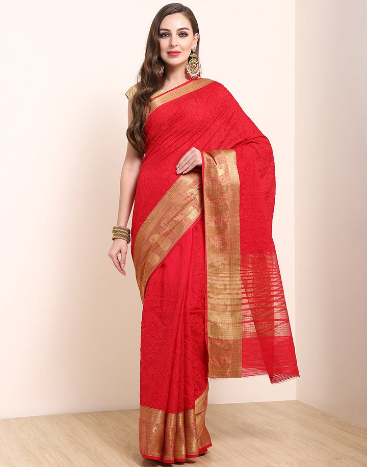 MBZ Meena Bazaar-Red Art Handloom Saree