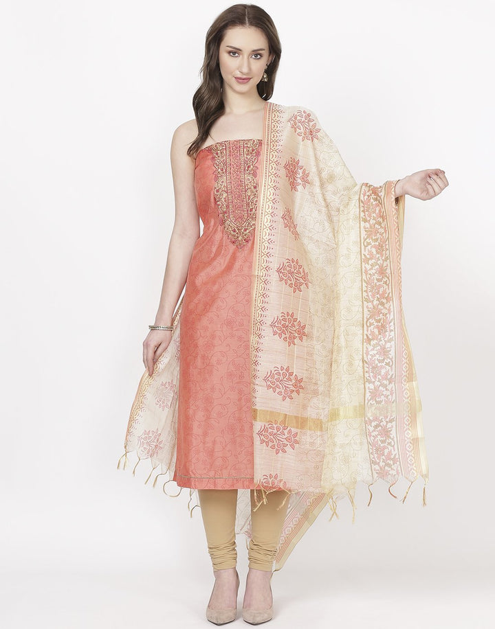 MBZ Meena Bazaar-Peach Beige Chanderi Suit Set