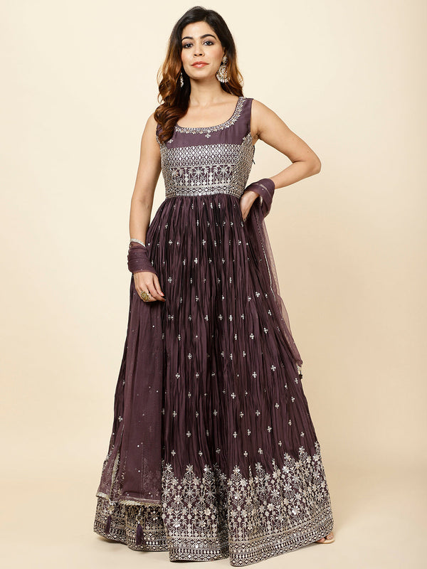 Zari Booti Embroidered Crepe Anarkali Kurta With Dupatta
