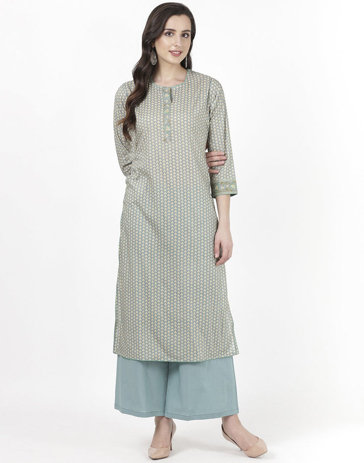 MBZ Meena Bazaar-Grey Green Cotton Kurti with Palazzo