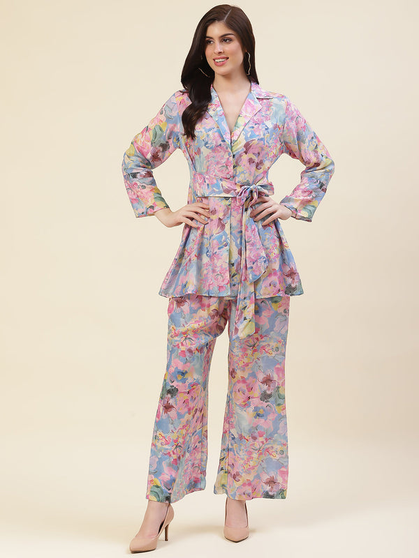 Sky Blue Pink Hues Co-ord Set Short Kurta