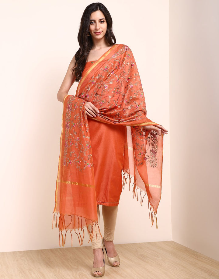 MBZ Meena Bazaar-Green Brown Chanderi Suit Set