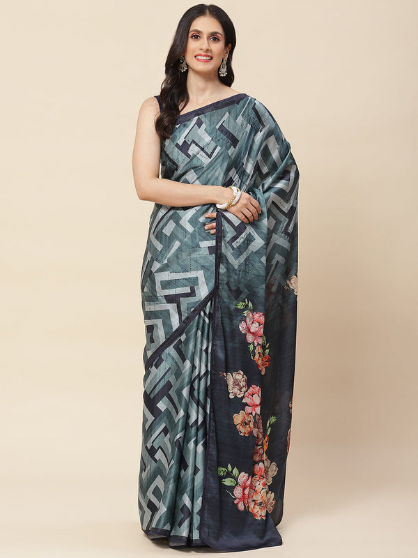 Abstract Digital Printed Satin Saree