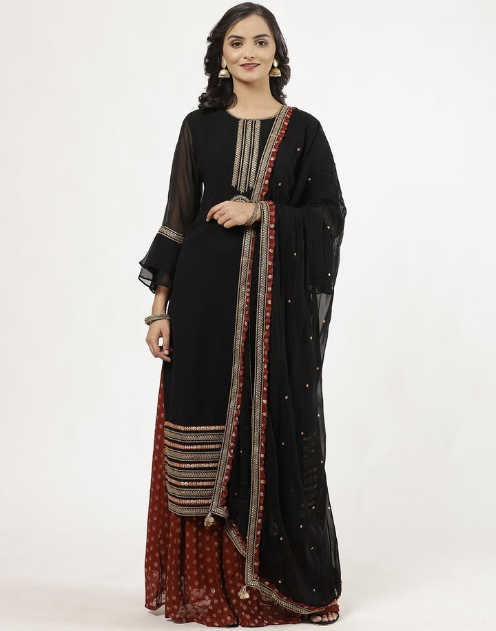 MBZ Meena Bazaar-Beautiful Navy Blue Georgette Salwaar Kameez Stitched Suit