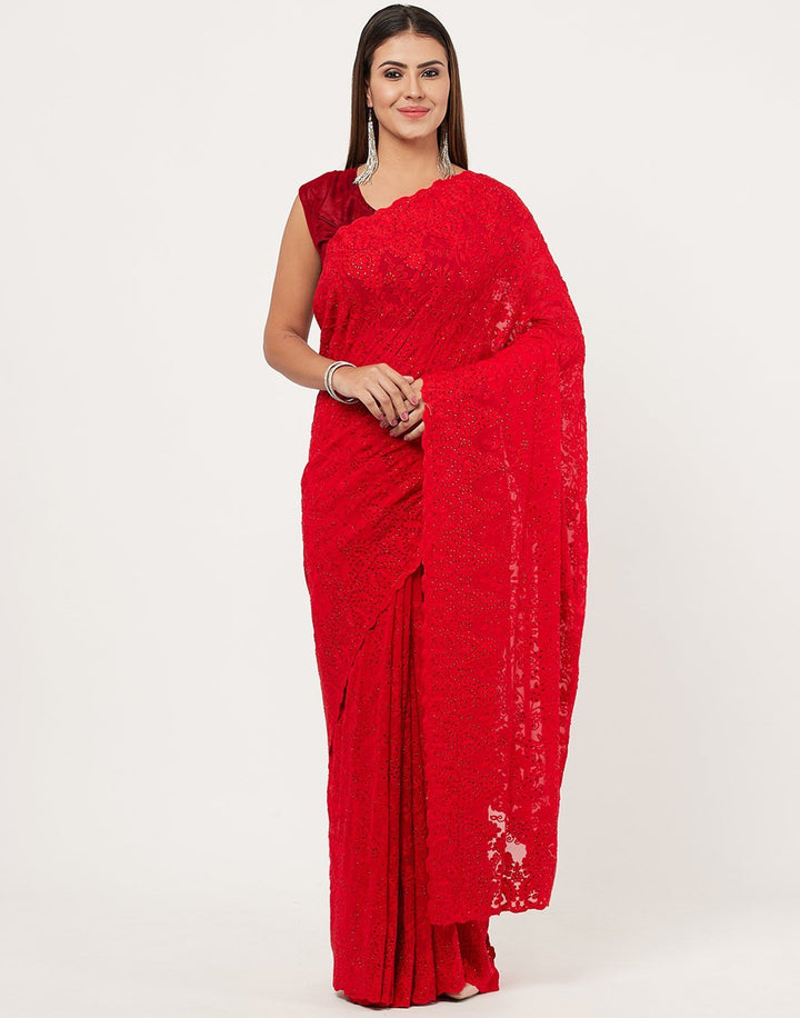 MBZ Meena Bazaar-Black Art Georgette Saree