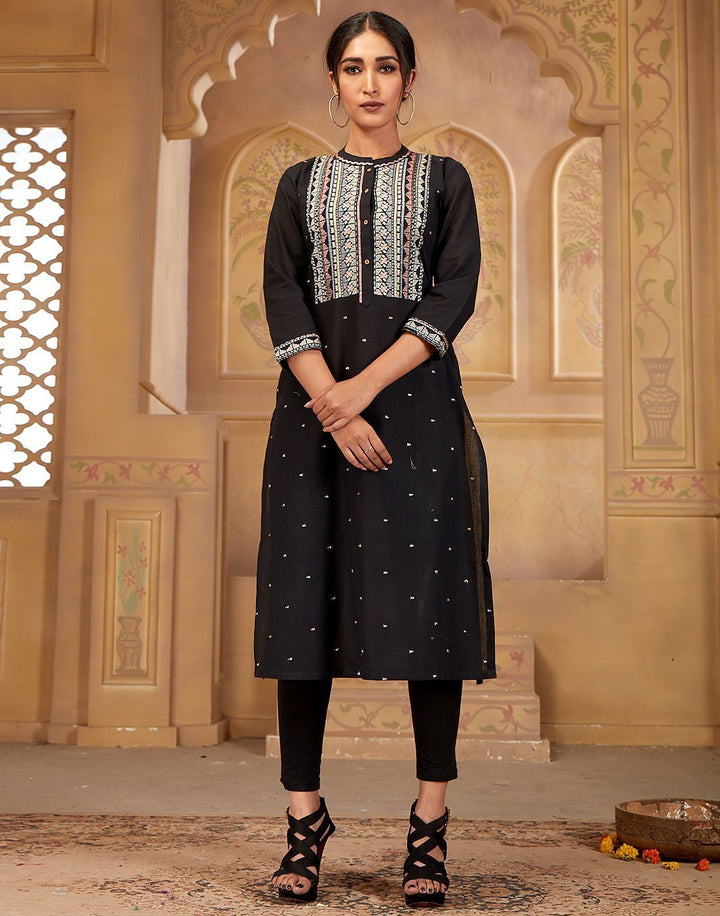 MBZ Meena Bazaar-Black Pure handloom weave kurta