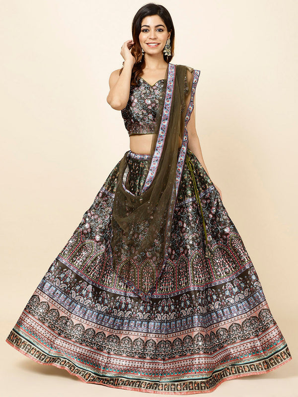 Floral Printed Handloom Choli With Lehenga & Dupatta