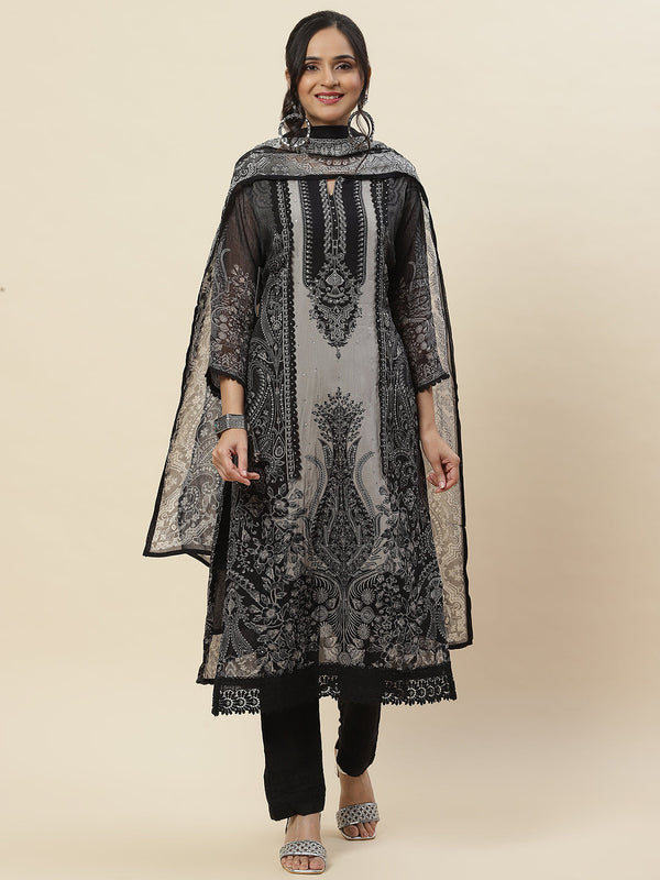 Printed Georgette Kurta With Pants & Dupatta