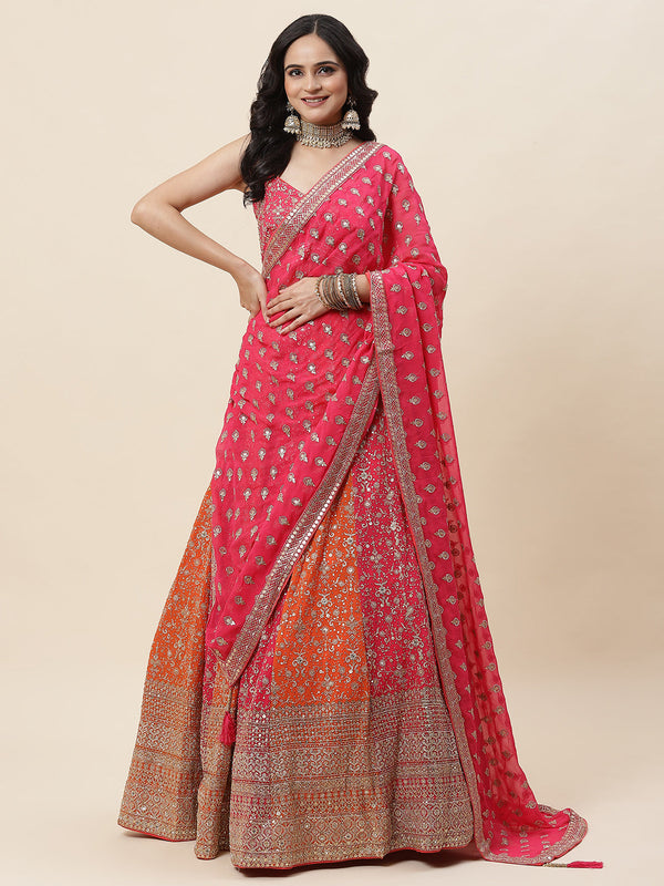 Zari Embroidered Georgette Choli With Lehenga & Dupatta