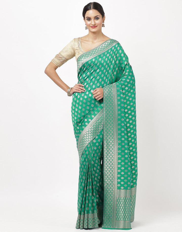 MBZ Meena Bazaar-Green Banarasi Woven Saree