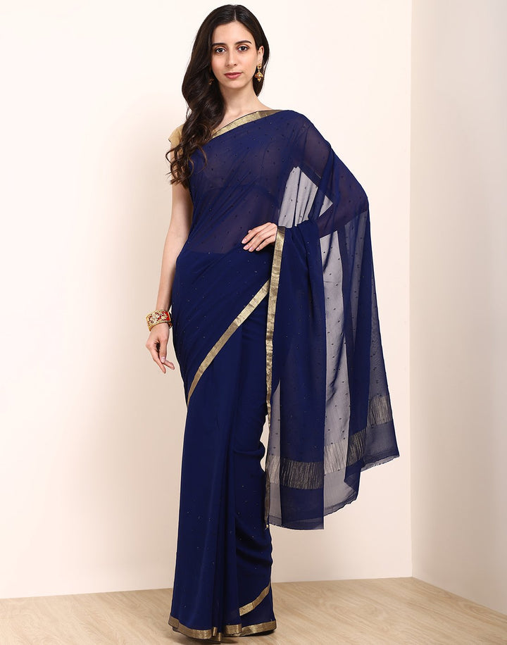 MBZ Meena Bazaar-Navy Blue Georgette Saree