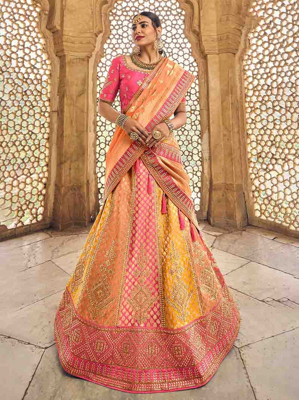 Embroidered & Woven Banarasi Unstitched Choli With Lehenga & Dupatta