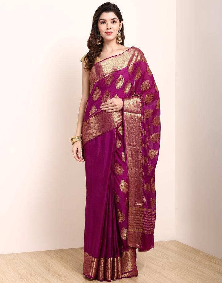MBZ Meena Bazaar-Purple Art Crape Saree