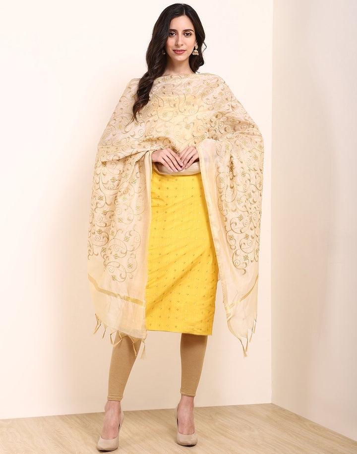MBZ Meena Bazaar-Yellow Beige Chanderi Suit Set