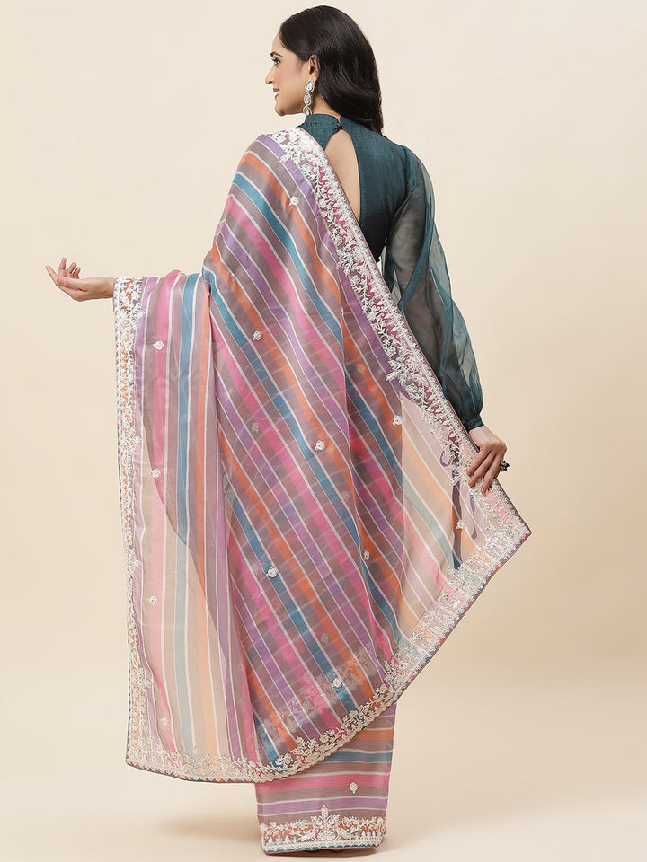 Abstract Sequence Printed Organza Saree - Meena Bazaar