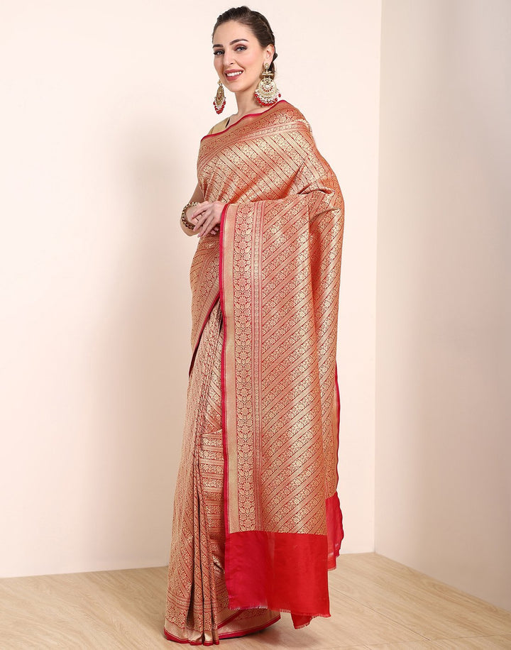 MBZ Meena Bazaar-Red Banarasi Art Handloom Saree