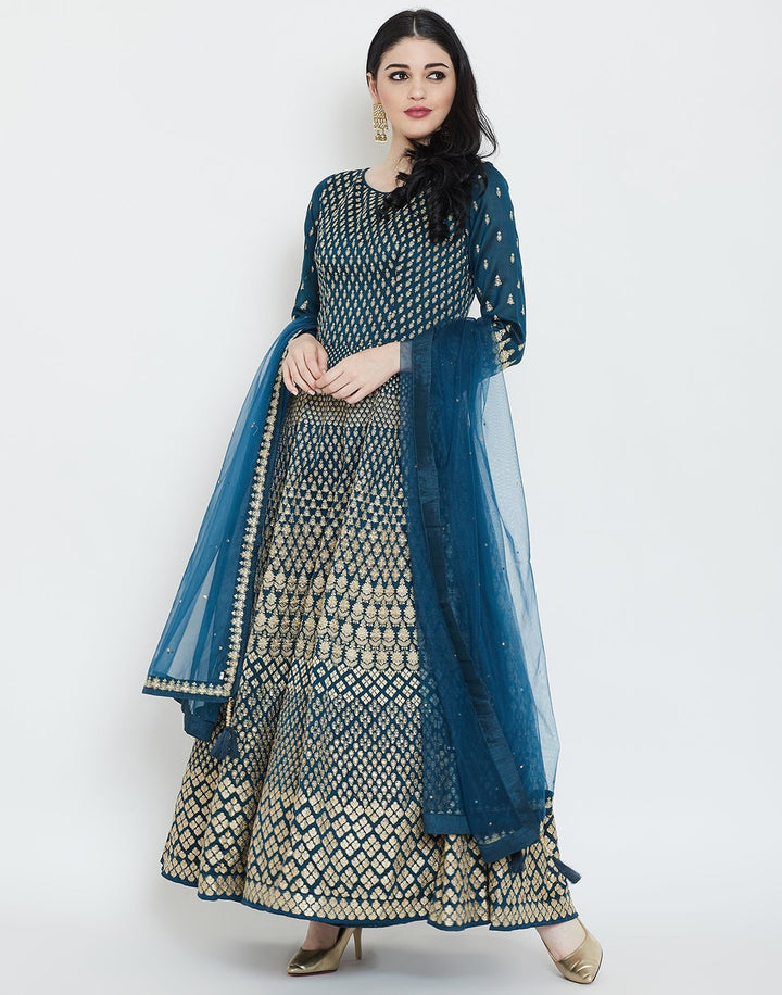 MBZ Meena Bazaar-Maroon Cotton Chanderi Salwar Kameez