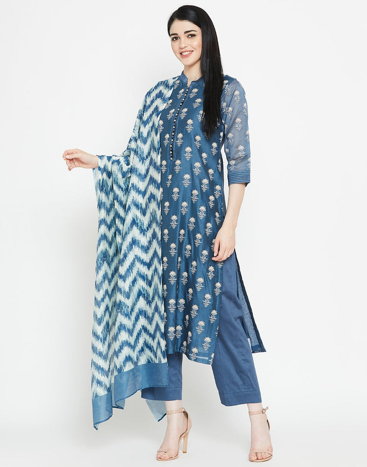 MBZ Meena Bazaar-Navy Blue Cotton Chanderi Salwar Kameez