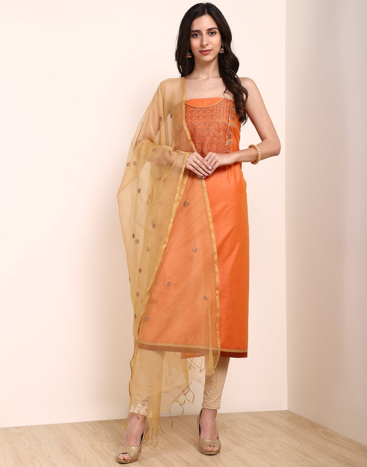 MBZ Meena Bazaar-Orange Cotton Chanderi Suit Set