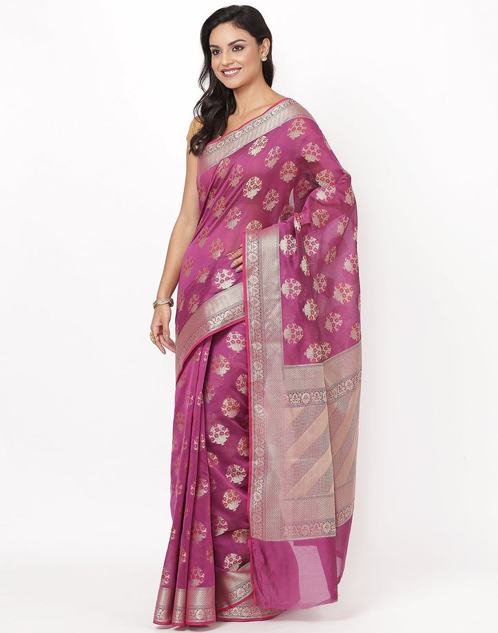 MBZ Meena Bazaar-Navy Blue Cotton Woven Saree