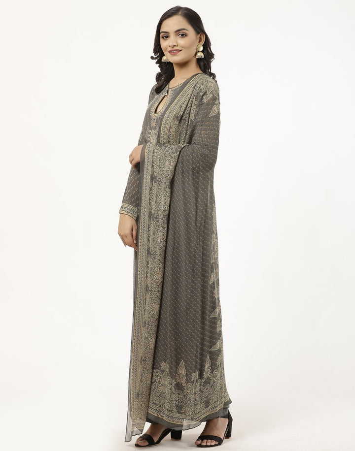 MBZ Meena Bazaar-Grey Digital Printed Crepe Salwaar Kameez Stitched Suit