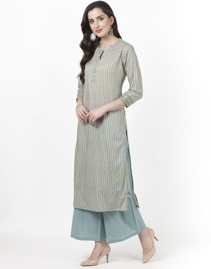 MBZ Meena Bazaar-Grey Green Cotton Kurti with Palazzo