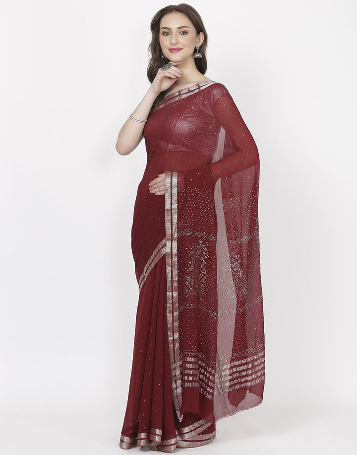 MBZ Meena Bazaar-Maroon Chiffon Saree