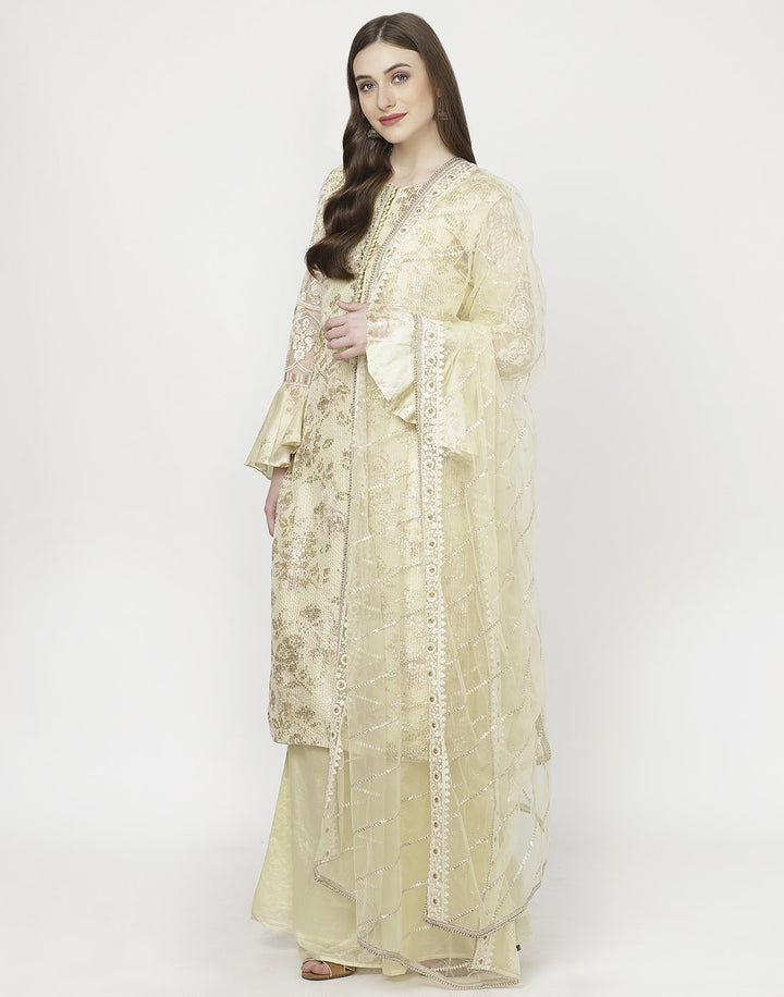 MBZ Meena Bazaar-Lemon Cotton Chanderi Salwar Kameez