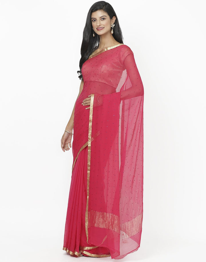 MBZ Meena Bazaar-Green Chiffon Saree