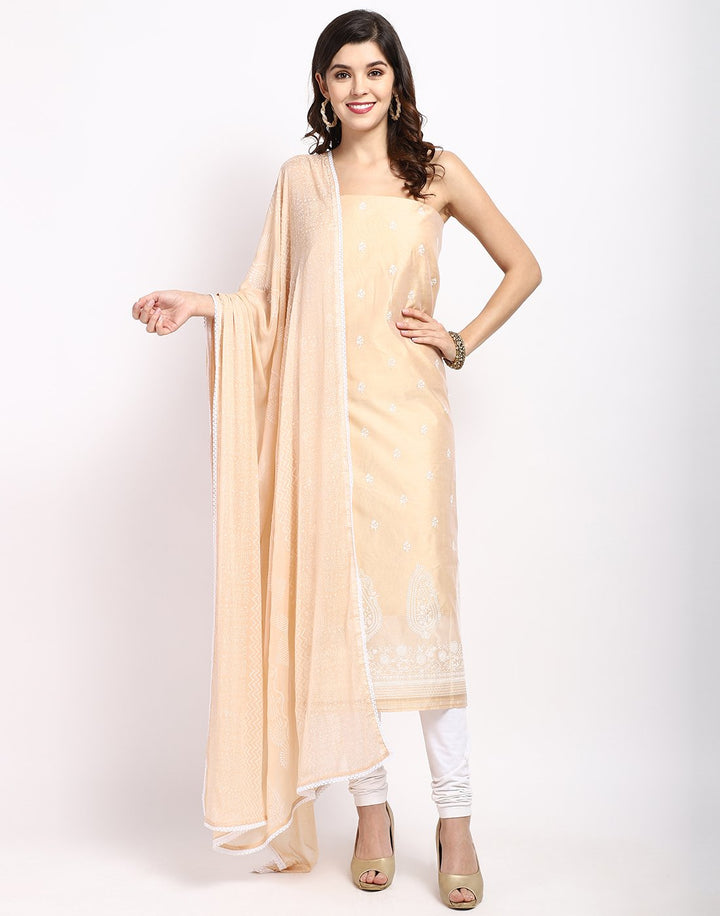 MBZ Meena Bazaar-Light Peach Cream Chanderi Suit Set