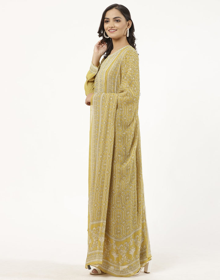 MBZ Meena Bazaar-Mustard Digital Printed Crepe Salwaar Kameez Stitched Suit