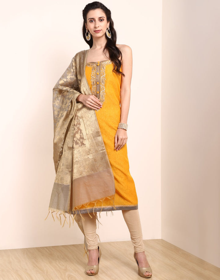 MBZ Meena Bazaar-Mustard Chanderi Suit Set